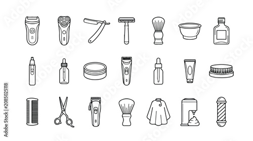 Fotografía Barber shop tools and grooming essentials vector icon set, modern barbering equi