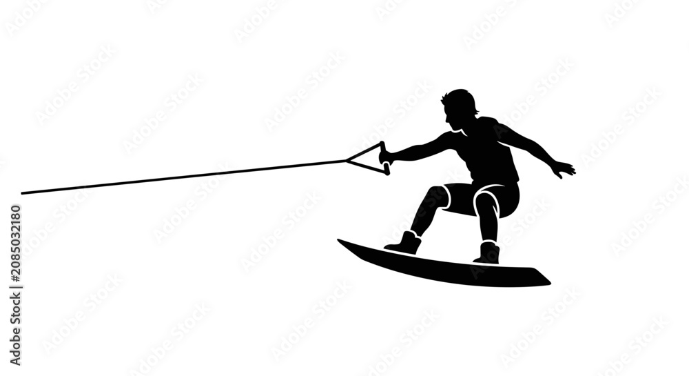 Fototapeta premium Man wakeboarding on water sports.