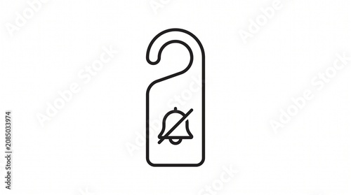 Silent Mode Door Hanger Line Icon with Muted Bell Symbol, Hotel Privacy Notification Outline Vector Illustration Isolated on White Background for Hospitality, UI, Web and Mobile App Design