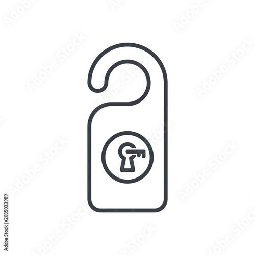 Smart Door Lock Door Hanger Line Icon, Hotel Room Access and Digital Security Outline Vector Illustration, Hospitality Door Sign Symbol Isolated on White Background for UI, Web and Mobile App Design