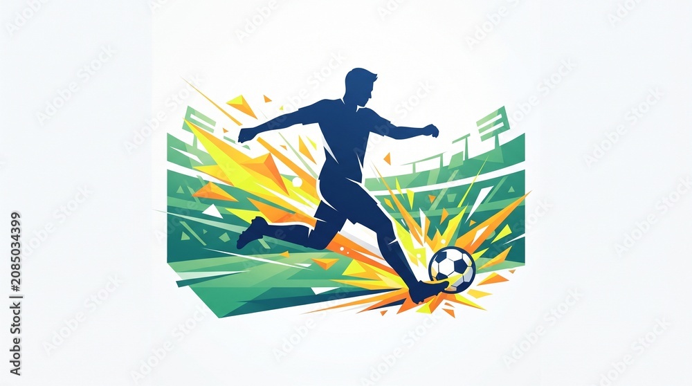 Fototapeta premium Dramatic football match field at night with glowing lights illustration