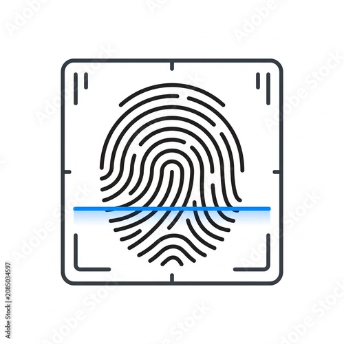 Fingerprint Scan Verification Minimalist Line Icon Isolated on White Background, Modern Biometric Authentication Symbol Outline Vector Illustration for Identity Security, Mobile Application and Web De