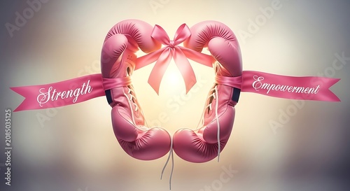 Pink boxing gloves tied with ribbon symbolizing strength and female empowerment