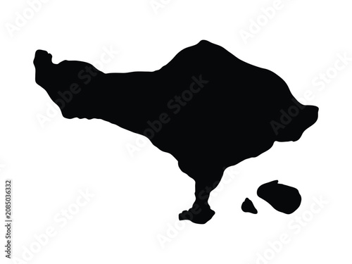 Foto Silhouette map of Bali island showing the geographical shape on a solid white background