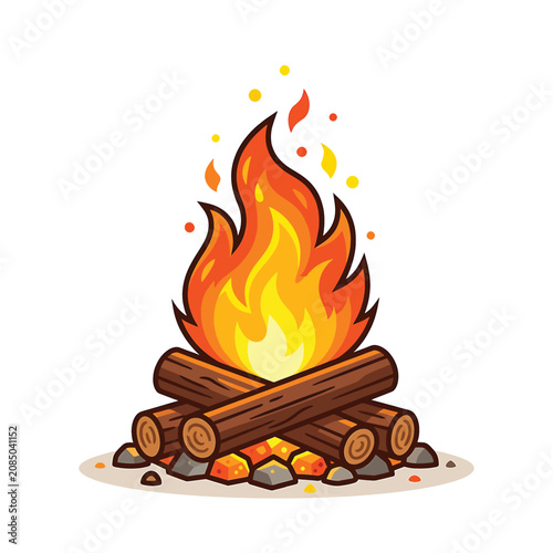 Cuadro en lienzo Burning Campfire with Logs and Flames.