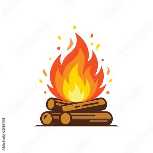 Canvas Print Burning Campfire with Wood Logs.