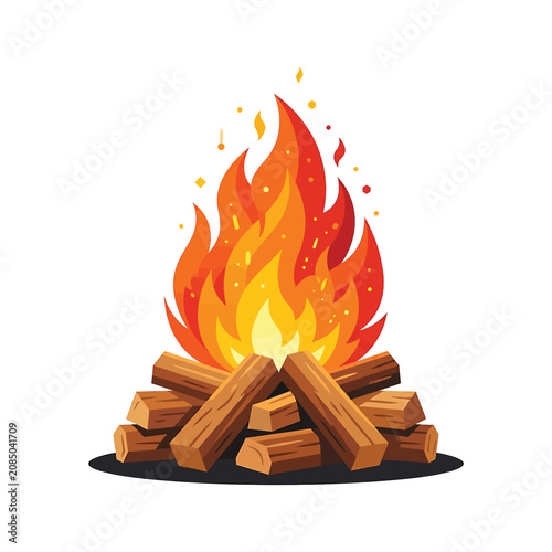 Εκτύπωση καμβά Burning Campfire with Wood Logs.