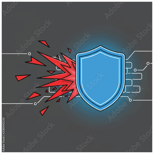 Obraz na plátně Blue shield with red explosion protection.