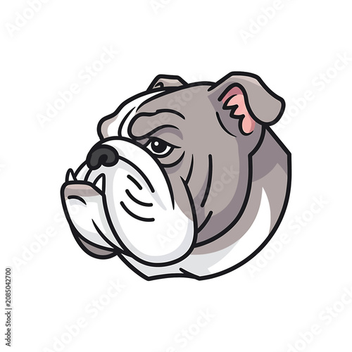 Cartoon bulldog face closeup profile.