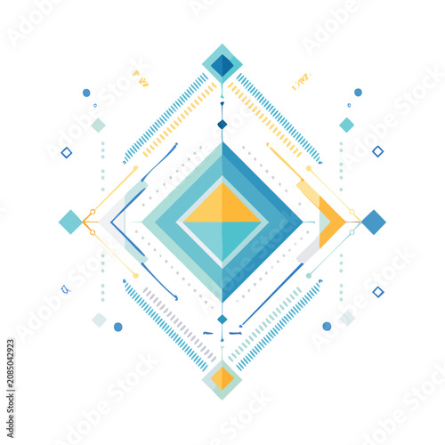 Abstract geometric diamond pattern with lines and dots