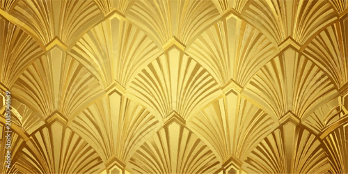Photography A luxurious and ornate gold art deco pattern, featuring elegant fan shapes and geometric detailing, evokes a sense of opulence and sophistication