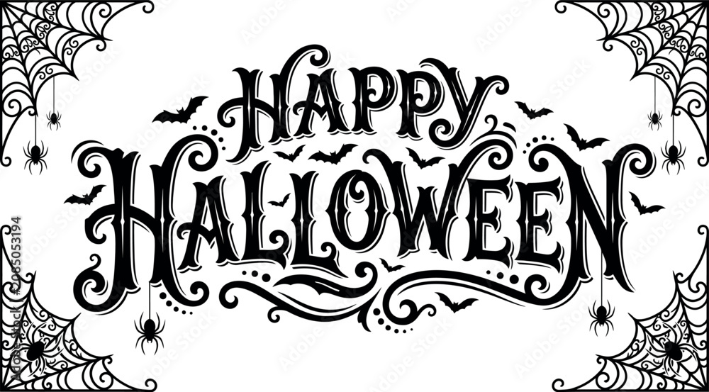 Fototapeta premium Happy halloween day greeting with spooky bats and spiders