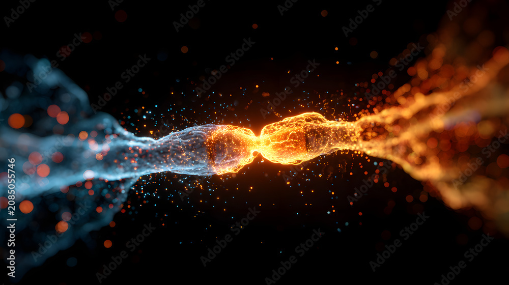 Fototapeta premium Artistic Close-Up Visualization of a Single Synaptic Connection with Vibrant Colors and Dynamic Motion