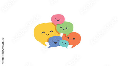 Fotografía Colorful chat bubbles with smiling faces on transparent background for communica
