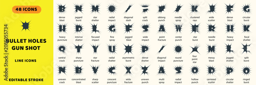 Φωτογραφία Bullet holes and gun shot vector icons set