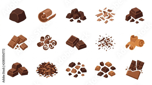 фотографія Assortment of Delicious Chocolate Pieces and Curls.