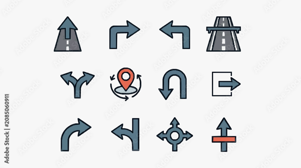 Fototapeta premium Road Traffic Directional Symbols Set.