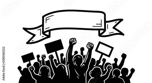 Protest Crowd with Speech Bubble Symbolizing Free Speech
