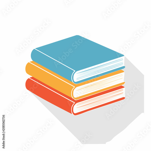 Stack of three colorful books in flat design style