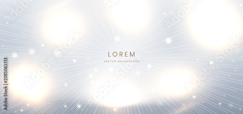 Abstract luxury white background with gold lighting effect and bokeh.