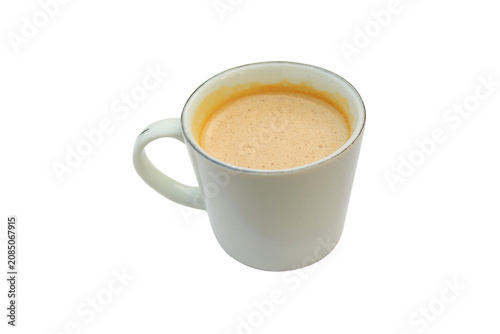 Hot Coffee Cup with Creamy Foam Isolated on White Background