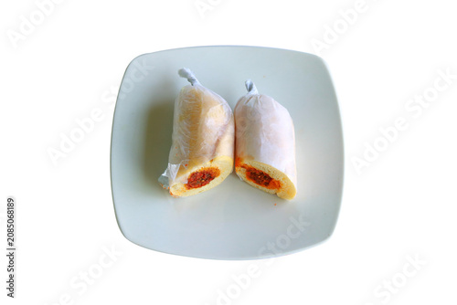 Bread Rolls with Red Chili Paste Filling Wrapped in Plastic