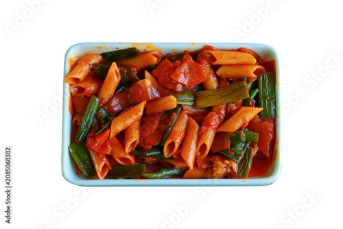 Penne Pasta in Red Tomato Sauce with Green Onions
