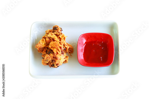 Crispy Fried Chicken with Tomato Ketchup on a White Plate