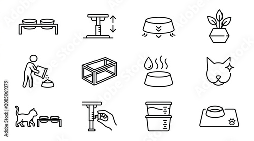 Cuadro en lienzo Set of icons representing pet care and feeding accessories for cats and dogs