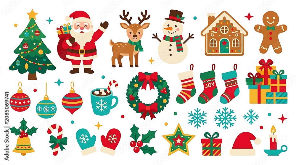 Fototapeta premium Christmas holiday icons and ornaments collection