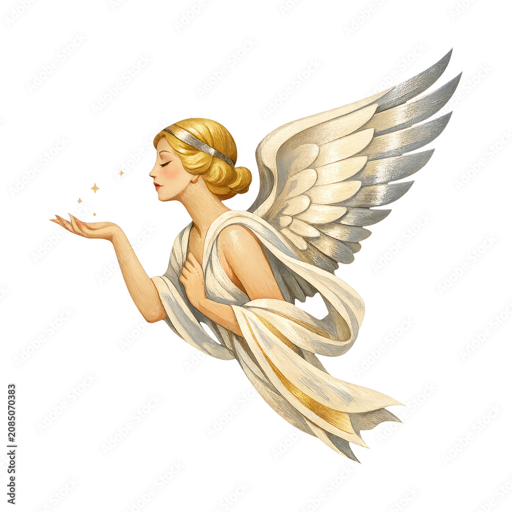 Obraz premium PNG Elegant angel with golden wings.