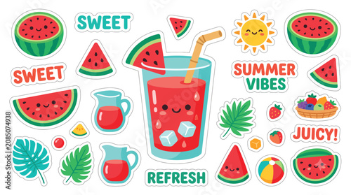 Foto Colorful watermelon juice glass illustration.
