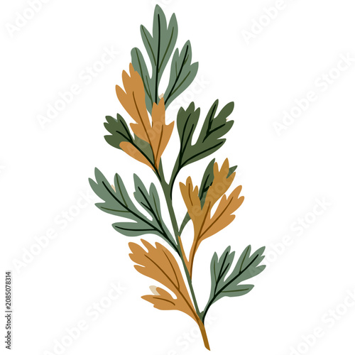 Autumn leaves on branch flat vector illustration
