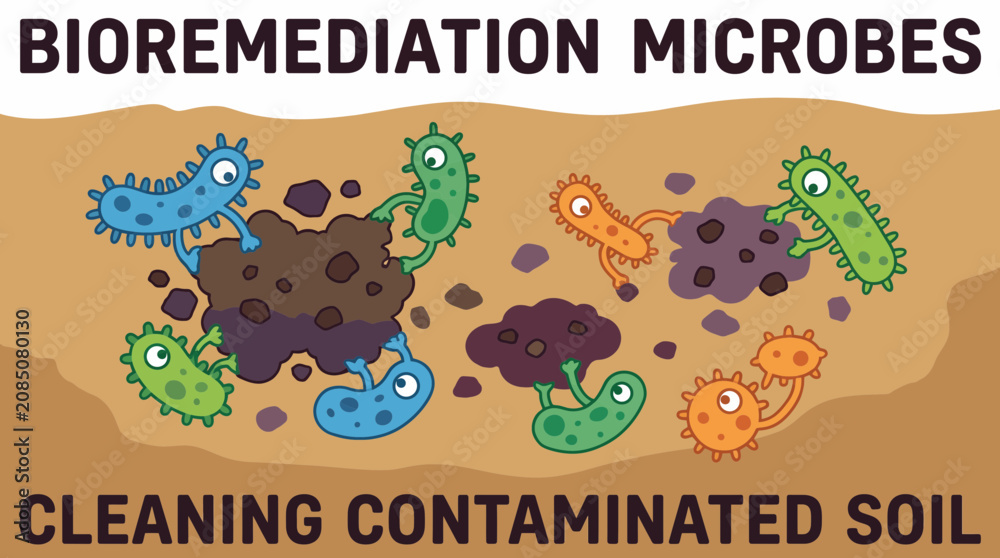 Fototapeta premium Bioremediation Microbes Cleaning Contaminated Soil