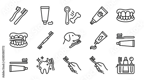 Dental hygiene icons set for teeth and pets oral care.