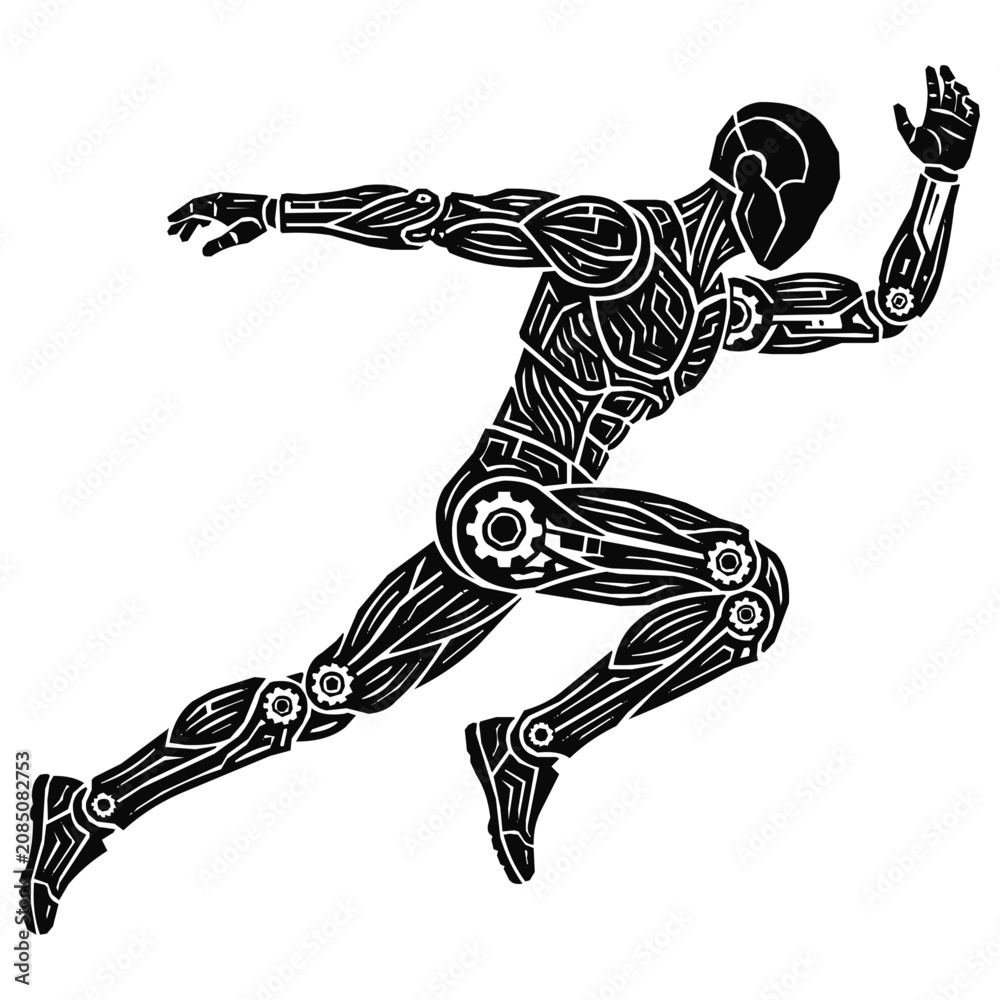Fototapeta premium A powerful robot running with speed and precision, this cyborg represents the advancement of technology and a futuristic future for athletics and