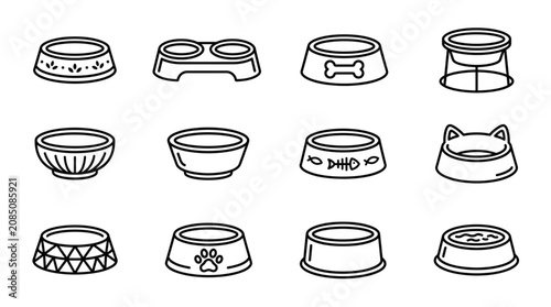 Canvas Print Collection of Pet Food Bowls and Water Dishes Icons.