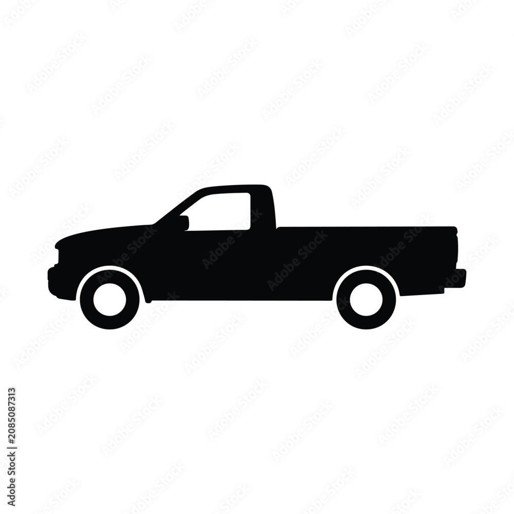Obraz premium Simple black pickup truck silhouette vector flat illustration design.