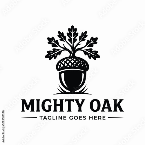 Tableau sur toile Acorn with oak leaves for mighty oak nature strength growth stability forest log