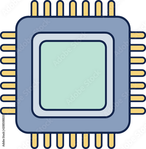 Vector Illustration of a Central Processing Unit CPU Microprocessor Icon for Technology and Computing Hardware