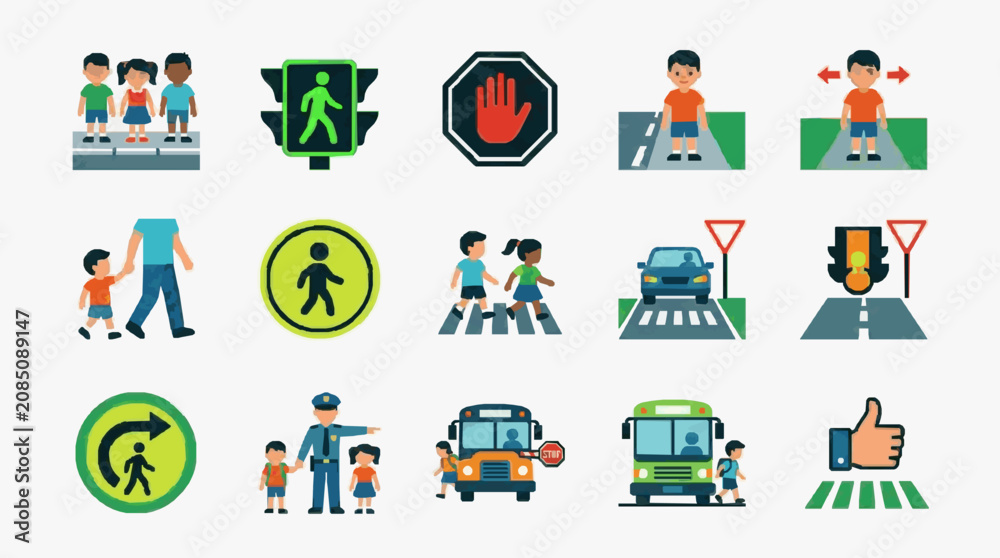 Fototapeta premium Street Safety Icons for Pedestrian Awareness.