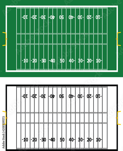 Obraz na plátně American football field templates in green and transparent versions with goal posts yardage numbers and yard line markings
