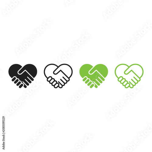 Set of handshake icons forming a heart shape, unity and partnership concept