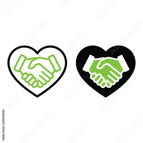 Handshake inside a heart shape icon, vector illustration of partnership