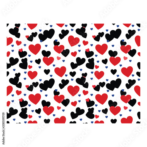 Seamless pattern with red and black hearts