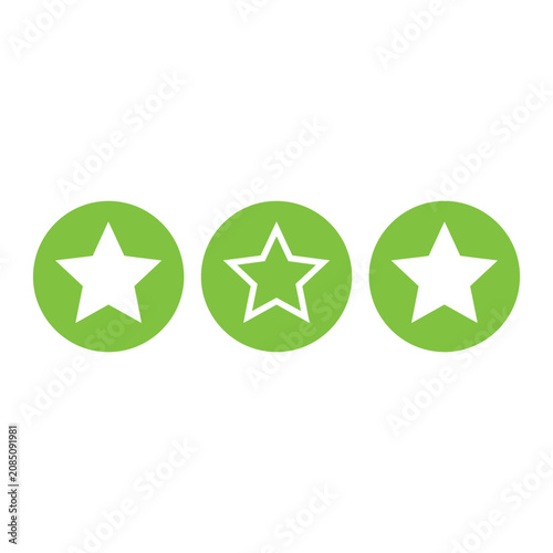 Three green circles with star icons representing a rating or selection