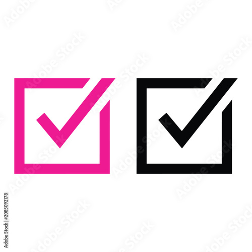 Pink and black check mark icons in square boxes