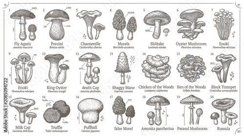 Fotografía Vintage mushroom botanical poster with edible and poisonous species