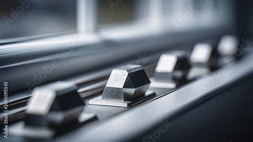 levers. Close-up of clean, geometric levers and handles emphasizing directional control with sharp lines. mobility guides, transit brochures, designed for transport & logistics marketing.