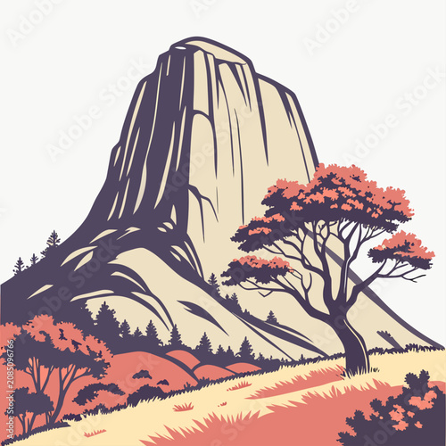 Obraz na plátně Large rock formation with trees and bushes in a natural landscape formation moun